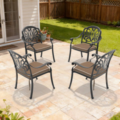 Cast Aluminum Patio Dining Chair 4PCS With Black Frame and Brown Cushions (same sku: W1710P166052)
