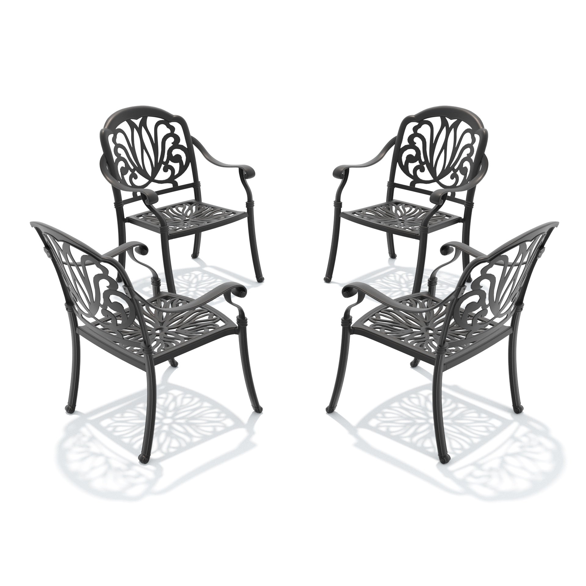 Cast Aluminum Patio Dining Chair 4PCS With Black Frame and Brown Cushions (same sku: W1710P166052)