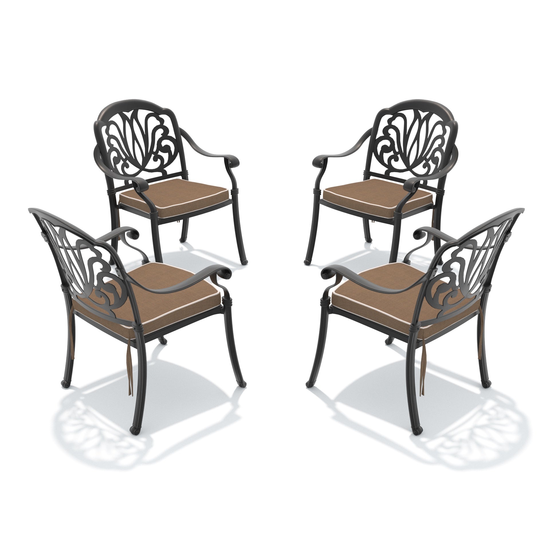 Cast Aluminum Patio Dining Chair 4PCS With Black Frame and Brown Cushions (same sku: W1710P166052)