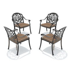 Cast Aluminum Patio Dining Chair 4PCS With Black Frame and Brown Cushions (same sku: W1710P166052)