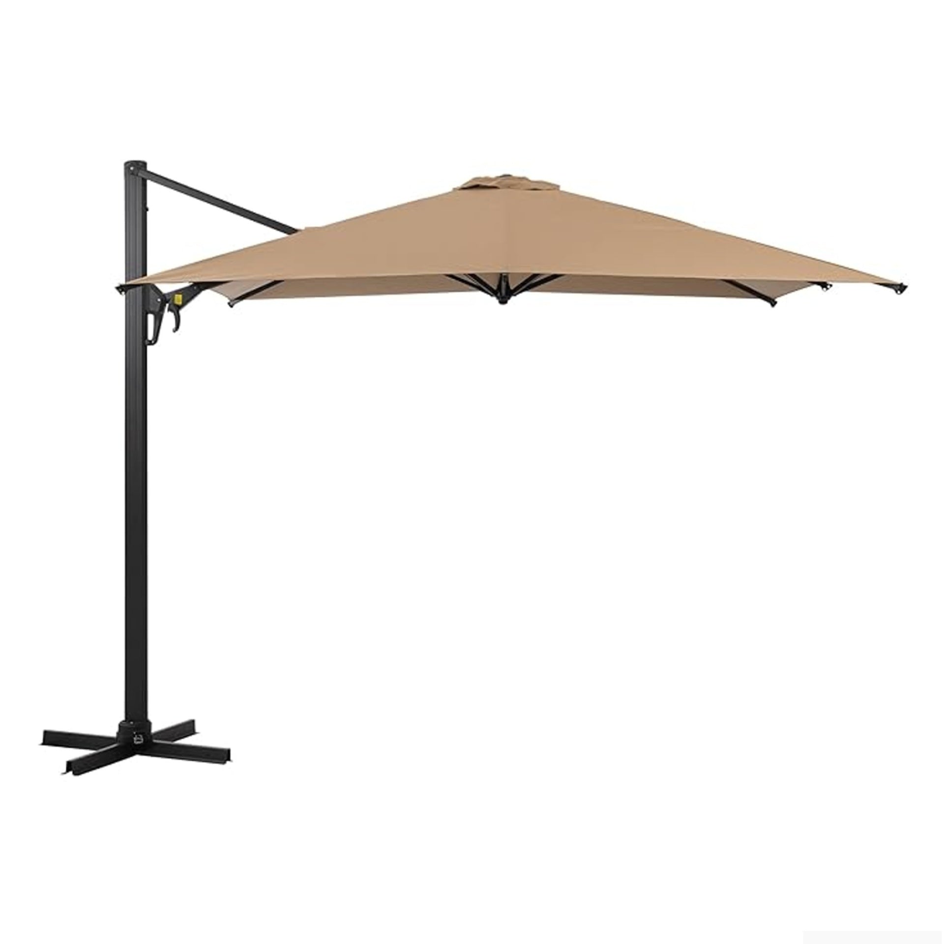 10 Ft Khaki Square Large Cantilever Patio Umbrella with 360° Rotation & Tit Adjustment and Heavy Duty Offset Polyester Canopy Deck Umbrella without base.
