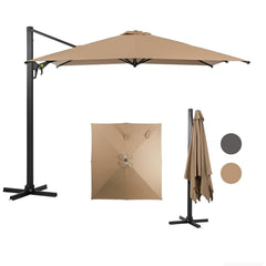 10 Ft Khaki Square Large Cantilever Patio Umbrella with 360° Rotation & Tit Adjustment and Heavy Duty Offset Polyester Canopy Deck Umbrella without base.
