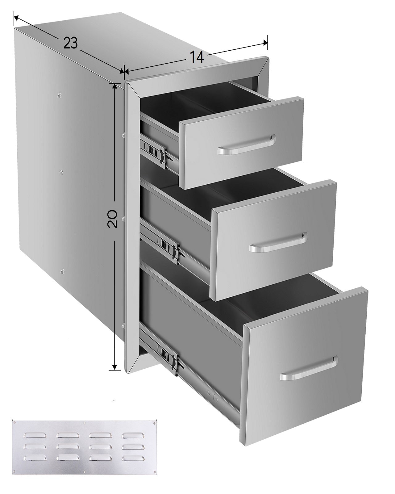 14"x20"x23" Three-layer Drawer cabinets for outdoor kitchens or courtyards