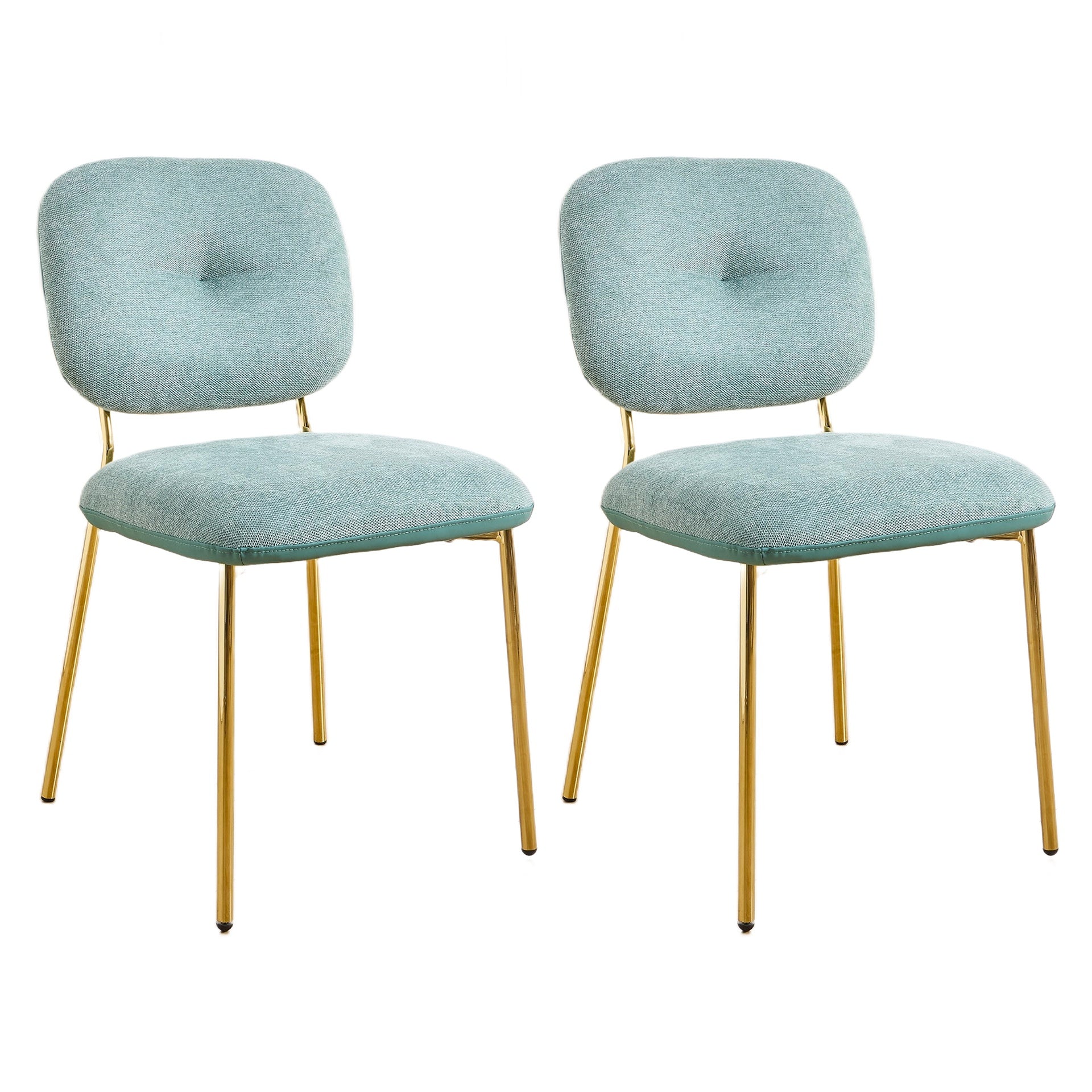 Modern Dining Chairs Set of 2, Green Upholstered Accent Chairs with Metal Legs – Space-Saving Contemporary Kitchen & Dining Room Seating