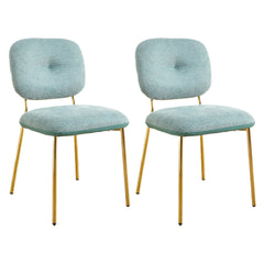 Modern Dining Chairs Set of 2, Green Upholstered Accent Chairs with Metal Legs – Space-Saving Contemporary Kitchen & Dining Room Seating