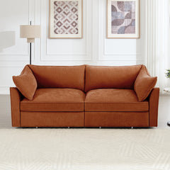 2 Seater Sofa With Pull out Storage Drawers Under Each Seat, Crescent-shaped Armrests And Wraparound , Suitable for Small Living Rooms, Chenille  Orange