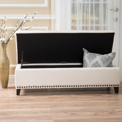 Storage Ottoman, Storage Bench with Safety Close Hinge, Linen Button-Tufted Ottoman for Living Room, Entryway, Hallway, Foot Rest