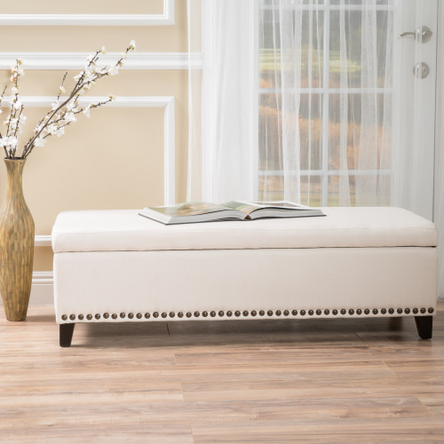 Storage Ottoman, Storage Bench with Safety Close Hinge, Linen Button-Tufted Ottoman for Living Room, Entryway, Hallway, Foot Rest