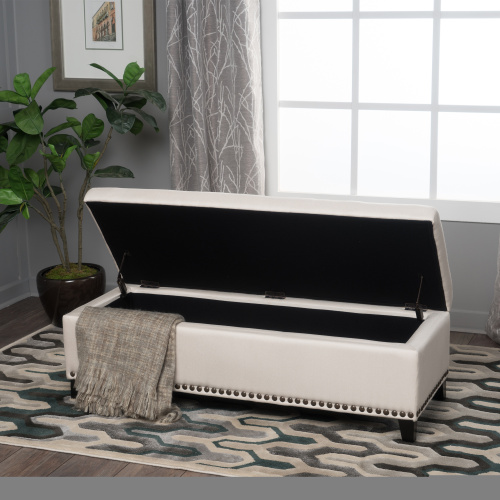 Storage Ottoman, Storage Bench with Safety Close Hinge, Linen Button-Tufted Ottoman for Living Room, Entryway, Hallway, Foot Rest
