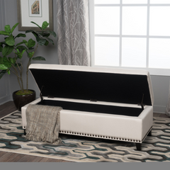 Storage Ottoman, Storage Bench with Safety Close Hinge, Linen Button-Tufted Ottoman for Living Room, Entryway, Hallway, Foot Rest