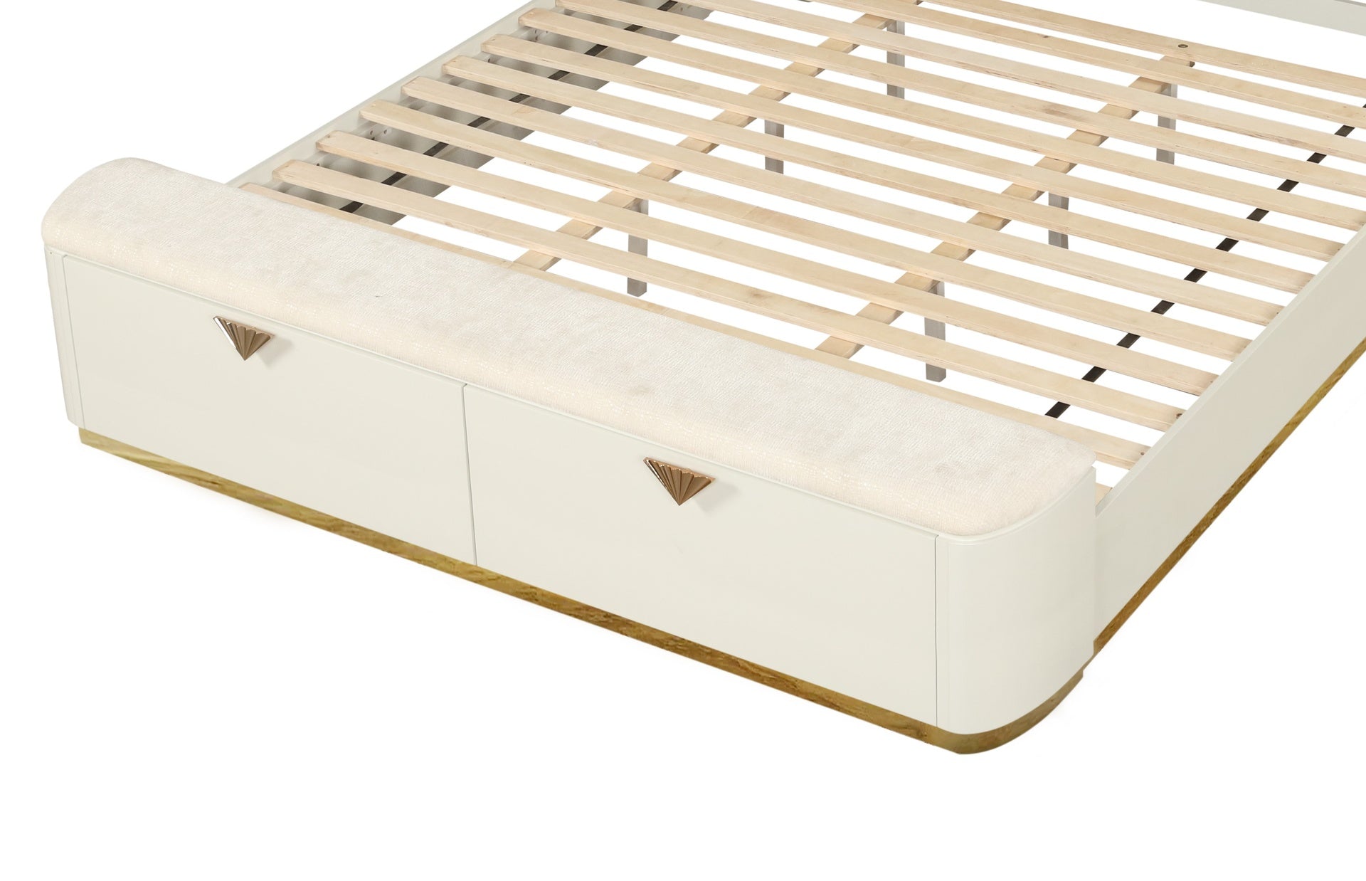La Pierre Modern Style King Upholstered Bed Made with Wood, Footboard Drawers  and Gold Accents in Beige (NJ WAREHOUSE)