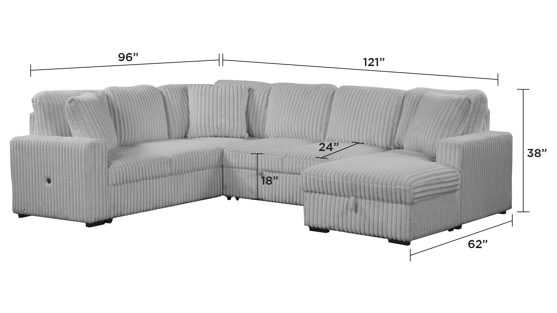 Grande Modern Style Sectional Sofa with USB-C, Sleeper Function & Storage Made with wood in Gray(CA INVENTORY)