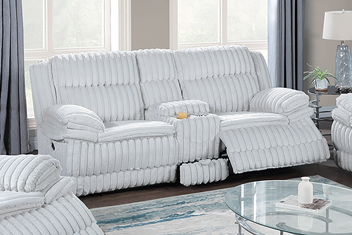 Manual Motion Loveseat Recliner Fur-Like Corduroy in Light Gray