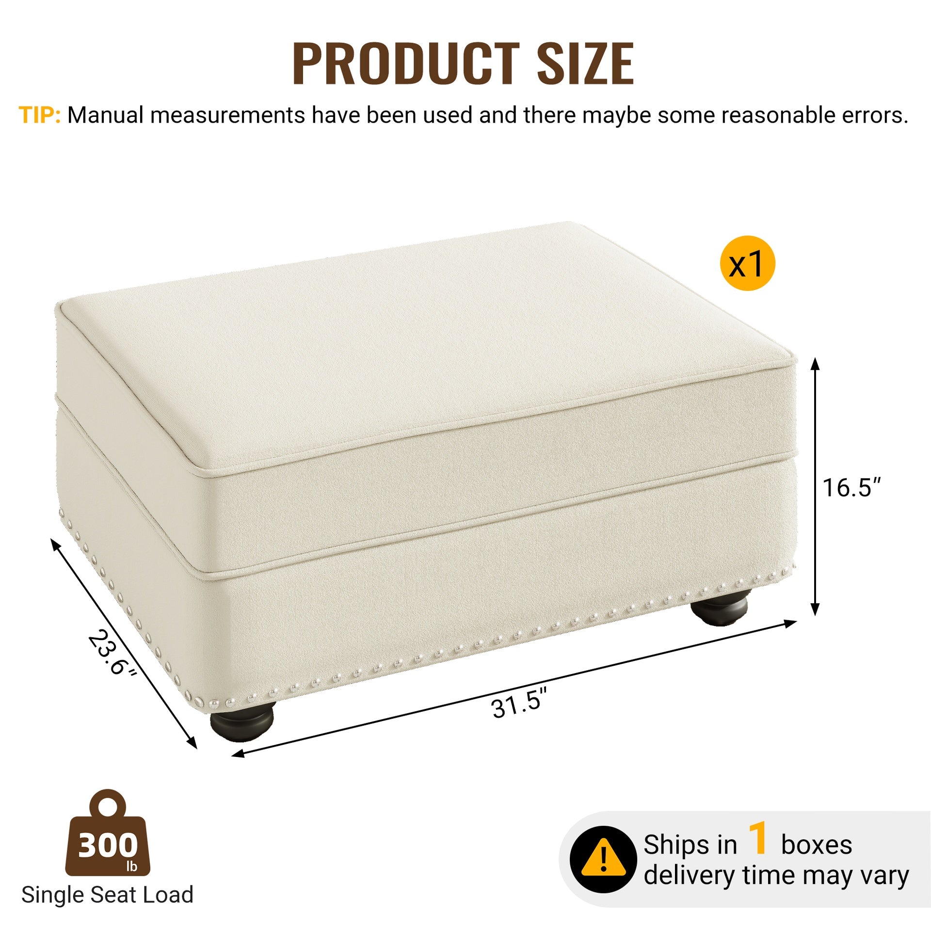 Velvet Ottoman to Combine with Single Seater Sofa, 2 Seater Sofa and 3 Seater Sofa, Suitable for Living Rooms, Apartments, Offices,Beige/White