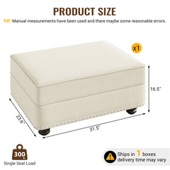 Velvet Ottoman to Combine with Single Seater Sofa, 2 Seater Sofa and 3 Seater Sofa, Suitable for Living Rooms, Apartments, Offices,Beige/White