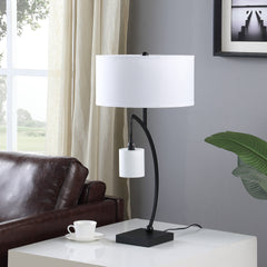 28.5" In Contemporary Dual Black Arc W/ Hanging Pendelum Lamp Metal Table Lamp