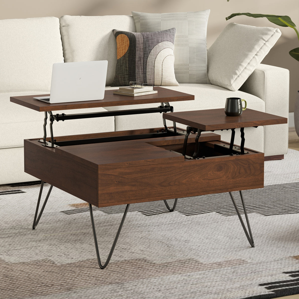Hunter 32 inch Wide Solid Wood Lift Top Square Coffee Table in Walnut