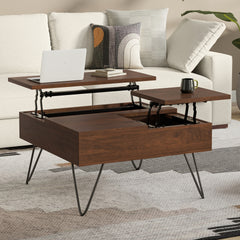 Hunter 32 inch Wide Solid Wood Lift Top Square Coffee Table in Walnut