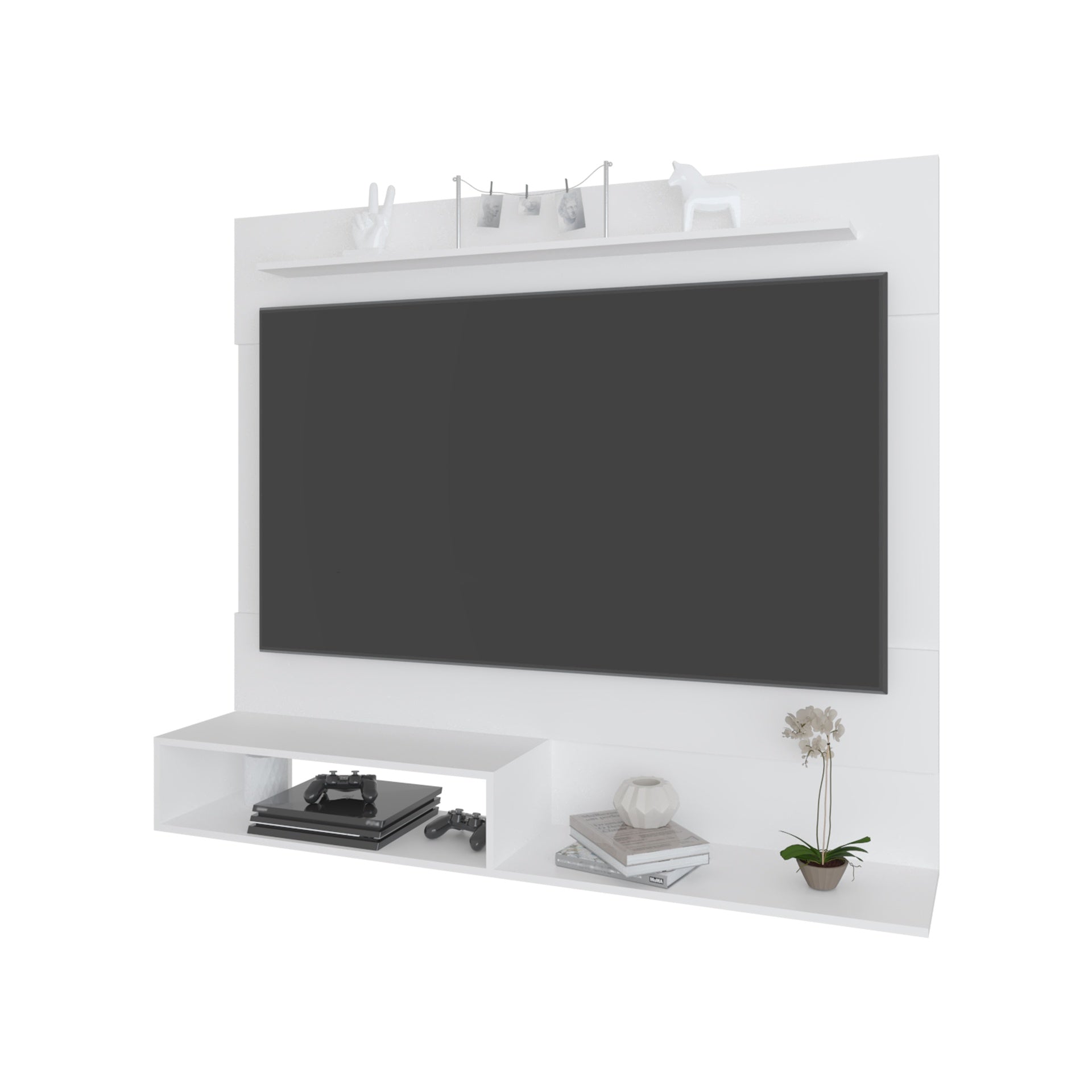 FM FURNITURE Irmo Wall-Mounted Entertainment Center with Shelves. White
