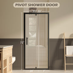 31-33" W ×72" H Pivot Shower Door, 1/4"(6mm) SGCC Clear Tempered Glass Shower Door with Explosion Film, Nano Easy-Clean Coating, Reversible Installation, Matte Black