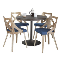 Dakota-Charlotte Contemporary Dining Set in Antique Metal with Espresso Wood-Pressed Grain Bamboo Tabletop and Whitewashed Wood with Blue Fabric by LumiSource - 5 Piece
