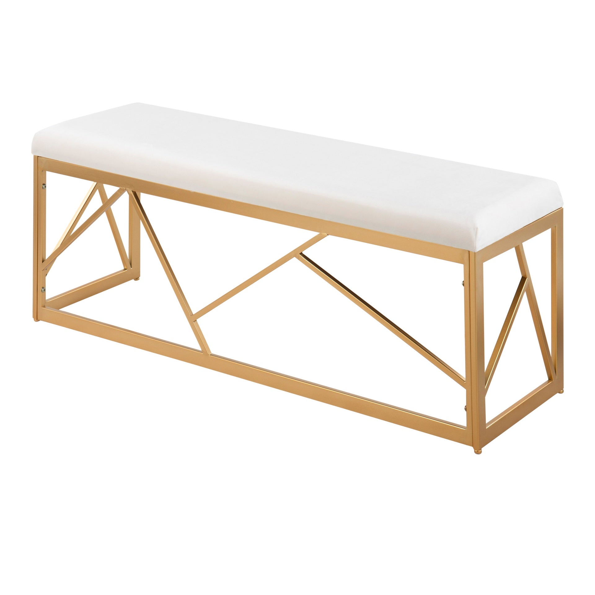 Folia Glam Metal Bench in Gold Steel and White Velvet by LumiSource