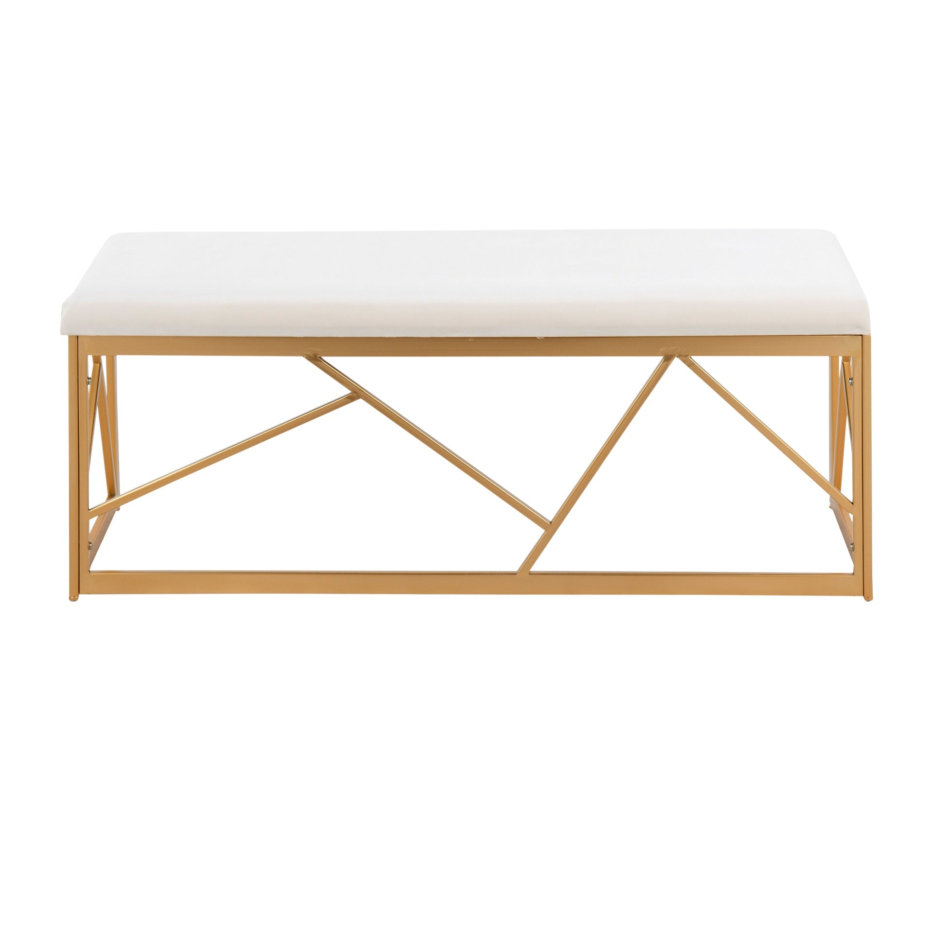 Folia Glam Metal Bench in Gold Steel and White Velvet by LumiSource