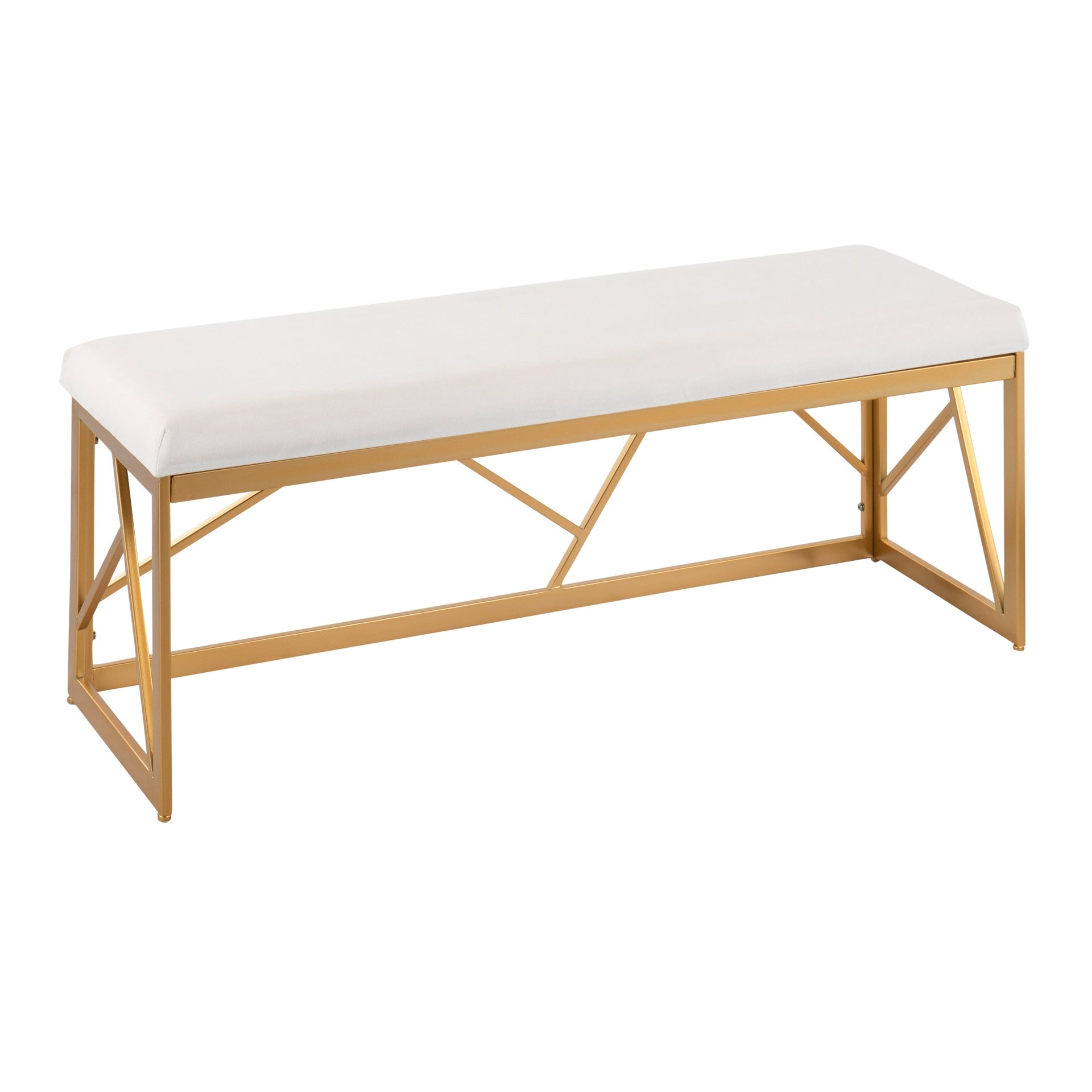 Folia Glam Metal Bench in Gold Steel and White Velvet by LumiSource