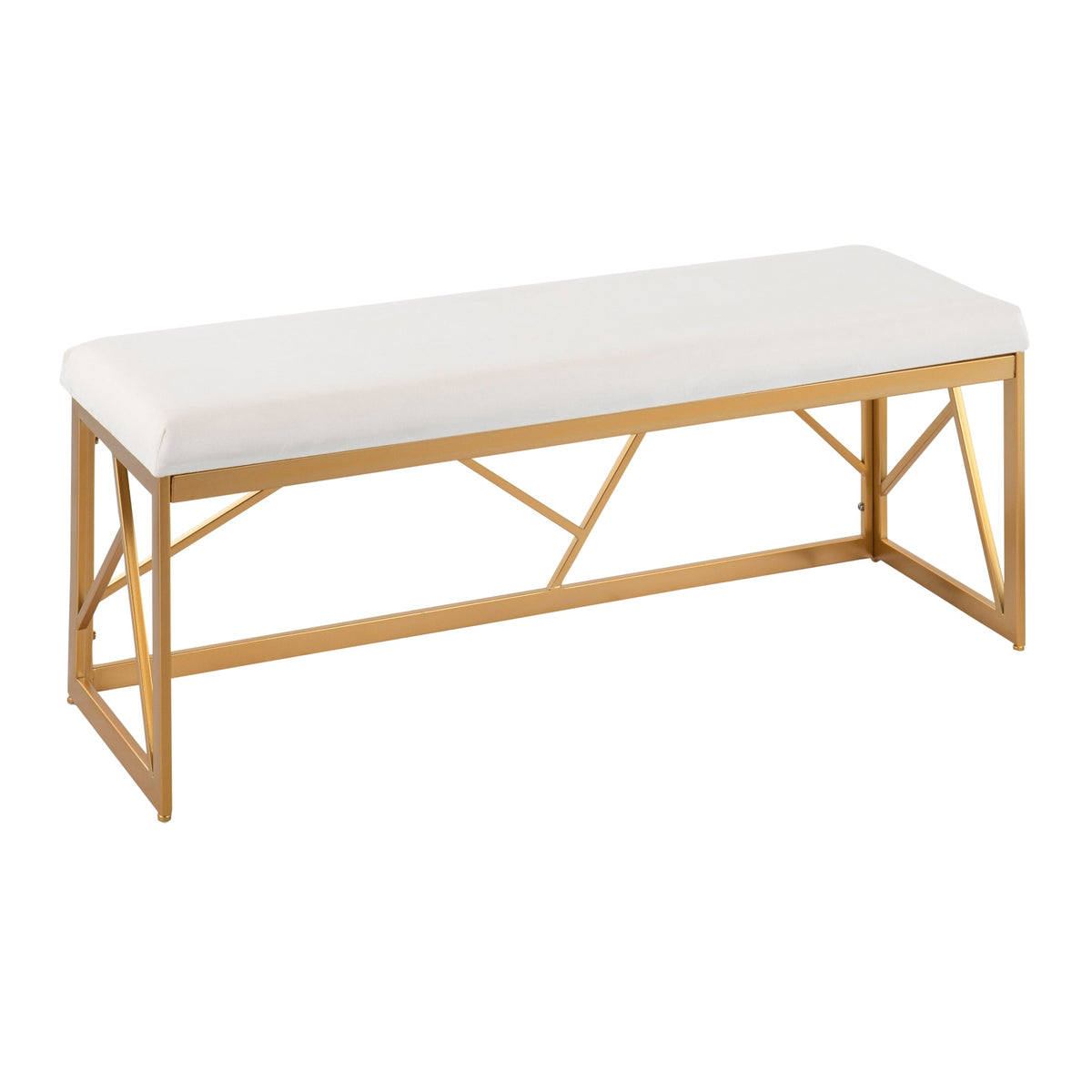 Folia Glam Metal Bench in Gold Steel and White Velvet by LumiSource