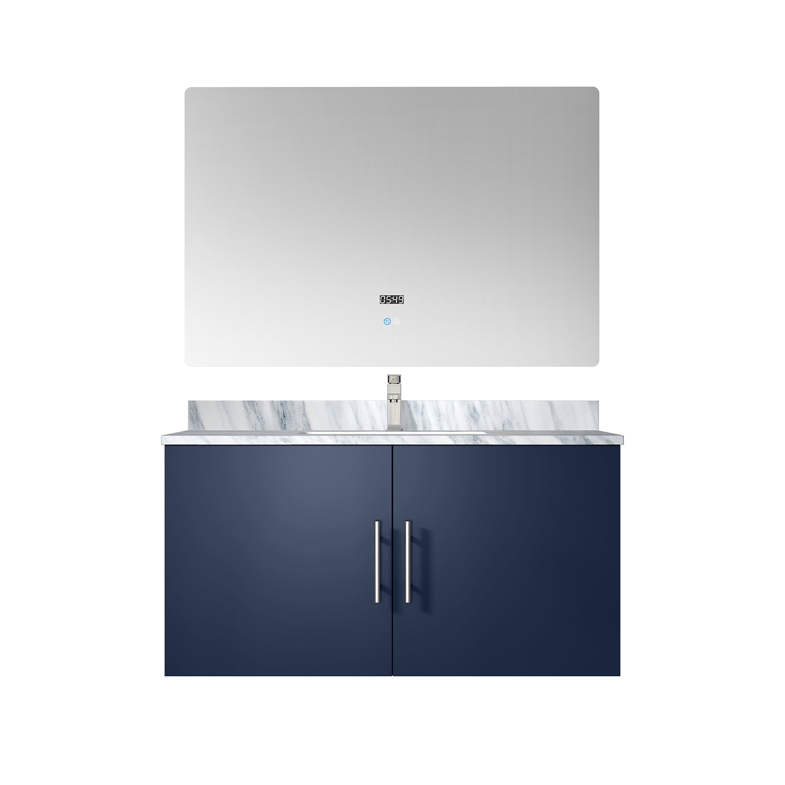 Navy Blue Bath Vanity 36 in. W x 22 in. D, Carrara Marble Top, Faucet Set, and 36 in. LED Mirror