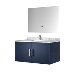 Navy Blue Bath Vanity 36 in. W x 22 in. D, Carrara Marble Top, Faucet Set, and 36 in. LED Mirror