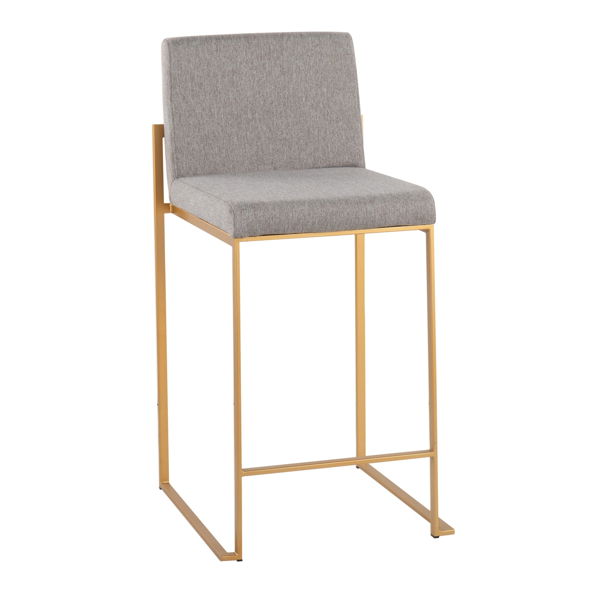 Fuji Contemporary High Back Counter Stool in Gold Steel and Grey Fabric by LumiSource - Set of 2