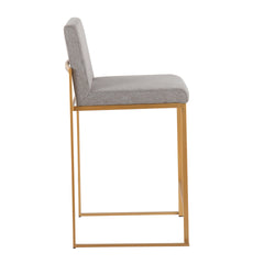 Fuji Contemporary High Back Counter Stool in Gold Steel and Grey Fabric by LumiSource - Set of 2