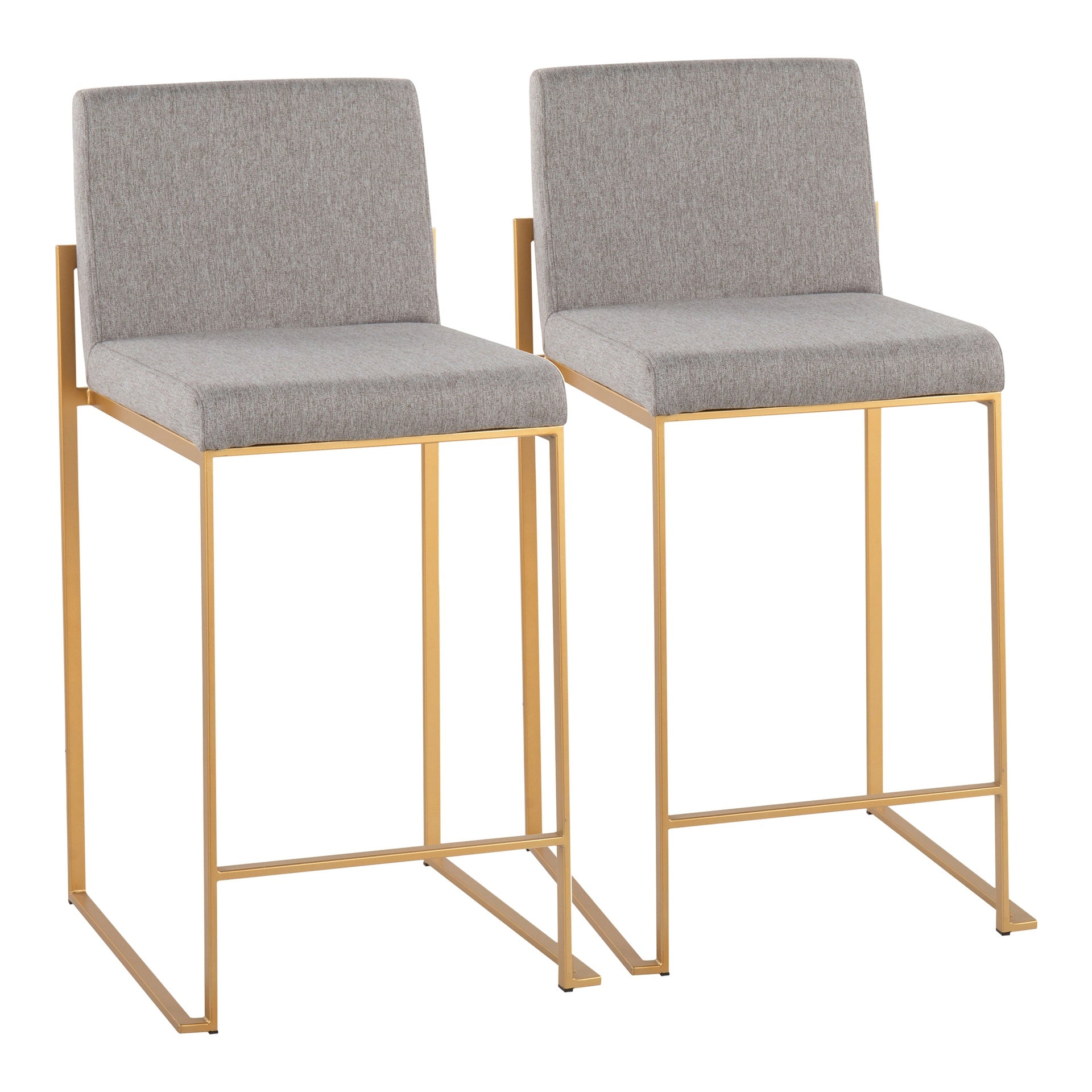 Fuji Contemporary High Back Counter Stool in Gold Steel and Grey Fabric by LumiSource - Set of 2