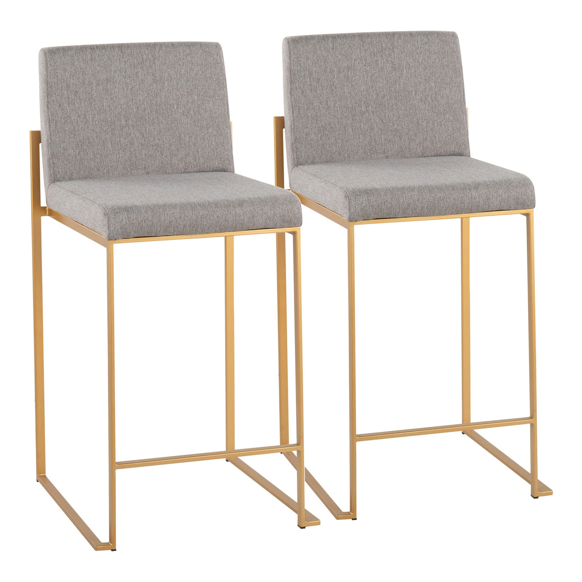 Fuji Contemporary High Back Counter Stool in Gold Steel and Grey Fabric by LumiSource - Set of 2
