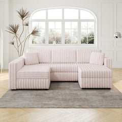 106.3" Soft  U-shaped 4-Person Sofa. Matches 30.7" Ottoman with Hydraulic Lift. Comfortable & Stylish. For Bedroom & Living Room. Light Pink.Modern Furniture. Modular Design.