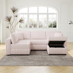106.3" Soft  U-shaped 4-Person Sofa. Matches 30.7" Ottoman with Hydraulic Lift. Comfortable & Stylish. For Bedroom & Living Room. Light Pink.Modern Furniture. Modular Design.