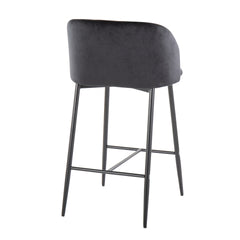 Fran 26" Contemporary Fixed-Height Counter Stool in Black Metal and Black Velvet by LumiSource - Set of 2