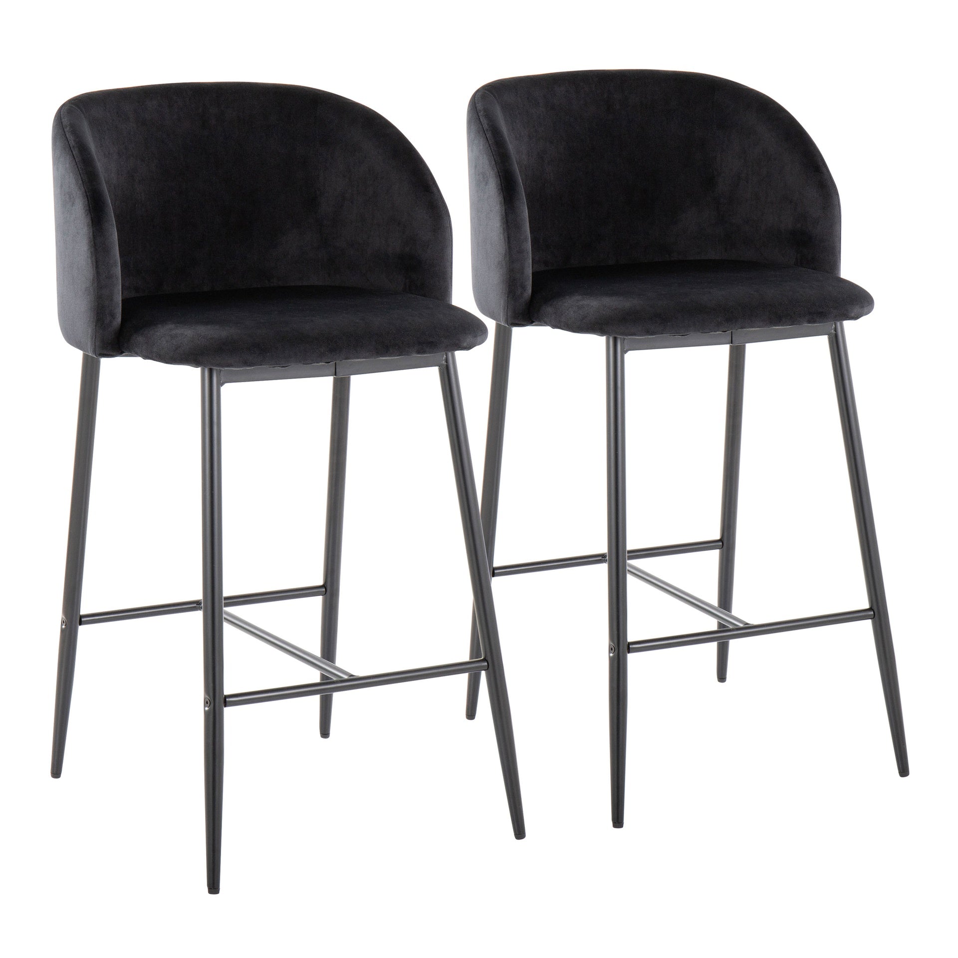 Fran 26" Contemporary Fixed-Height Counter Stool in Black Metal and Black Velvet by LumiSource - Set of 2