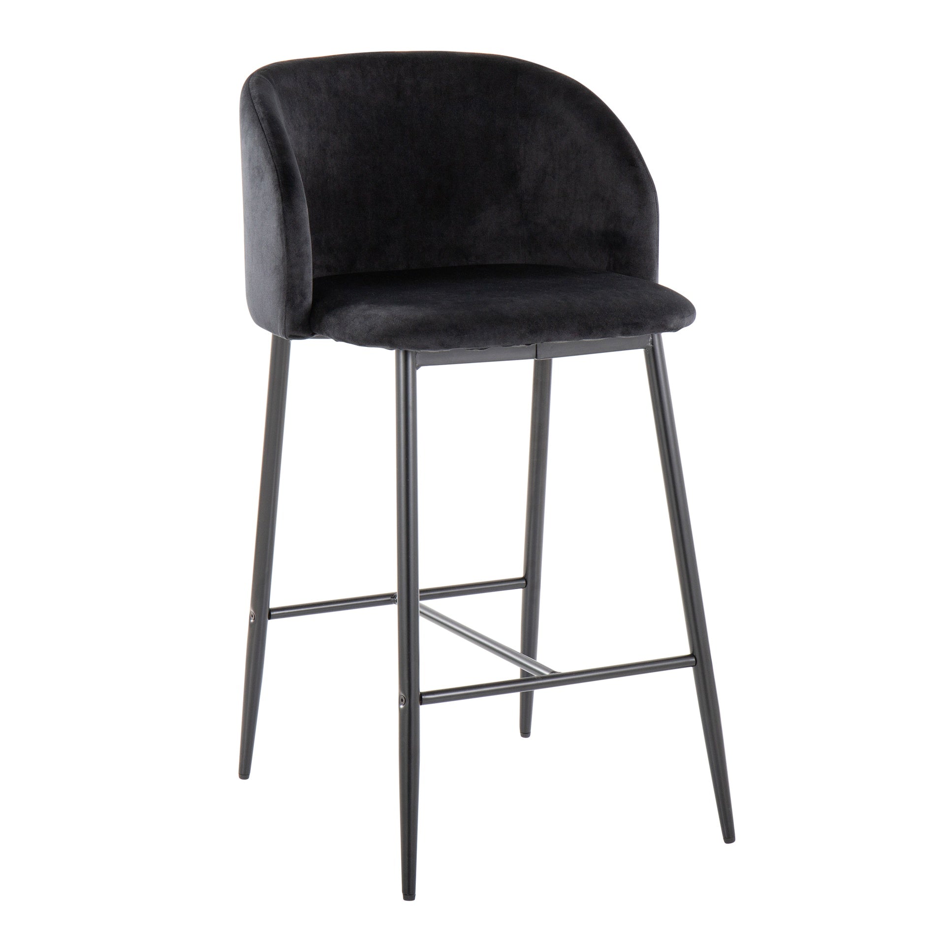 Fran 26" Contemporary Fixed-Height Counter Stool in Black Metal and Black Velvet by LumiSource - Set of 2