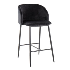 Fran 26" Contemporary Fixed-Height Counter Stool in Black Metal and Black Velvet by LumiSource - Set of 2