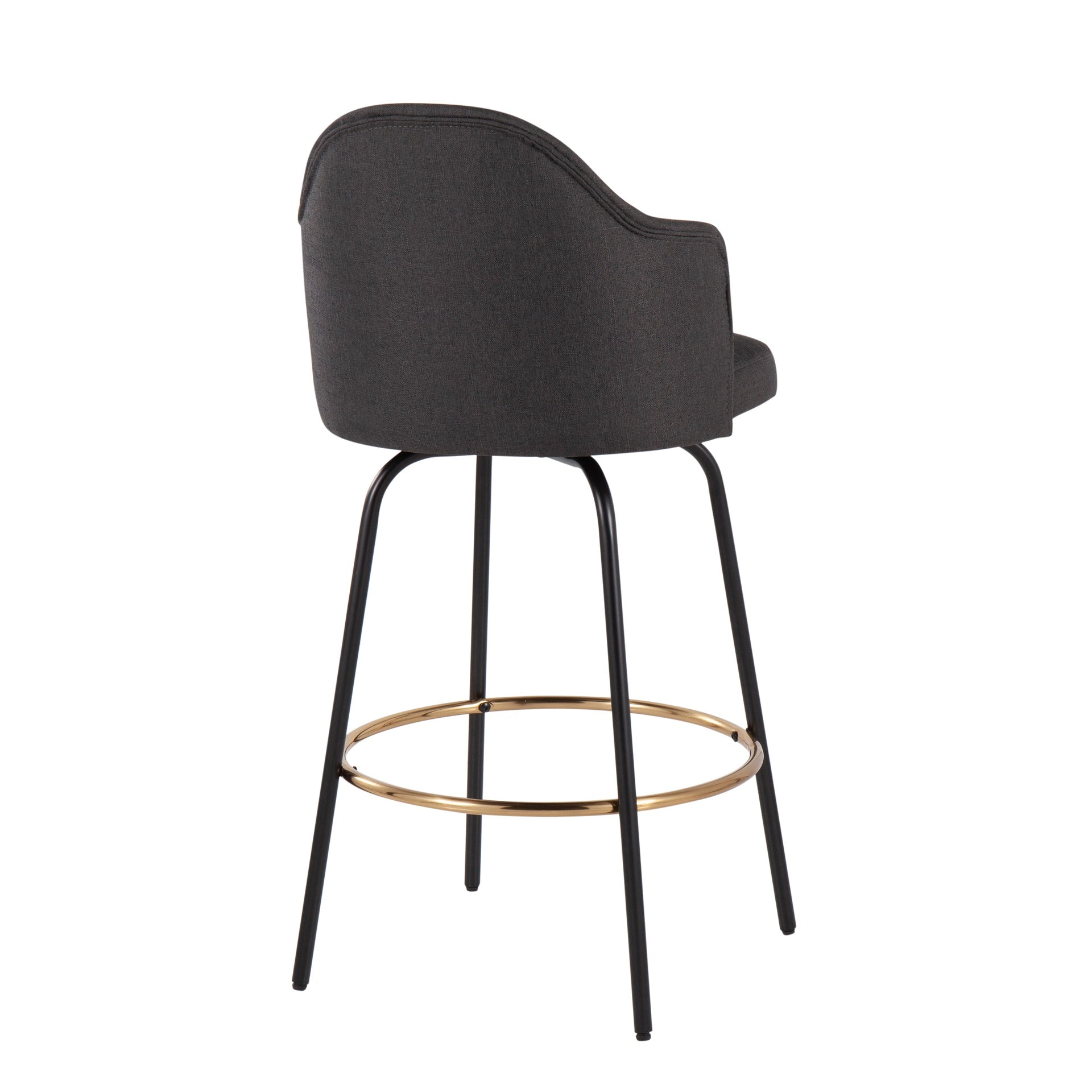 Ahoy Contemporary Fixed-Height Counter Stool with Black Metal Legs and Round Gold Metal Footrest with Charcoal Fabric Seat by LumiSource - Set of 2