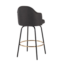 Ahoy Contemporary Fixed-Height Counter Stool with Black Metal Legs and Round Gold Metal Footrest with Charcoal Fabric Seat by LumiSource - Set of 2