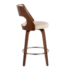 Cecina Mid-Century Modern Counter Stool with Swivel in Walnut and Cream Faux Leather by LumiSource - Set of 2
