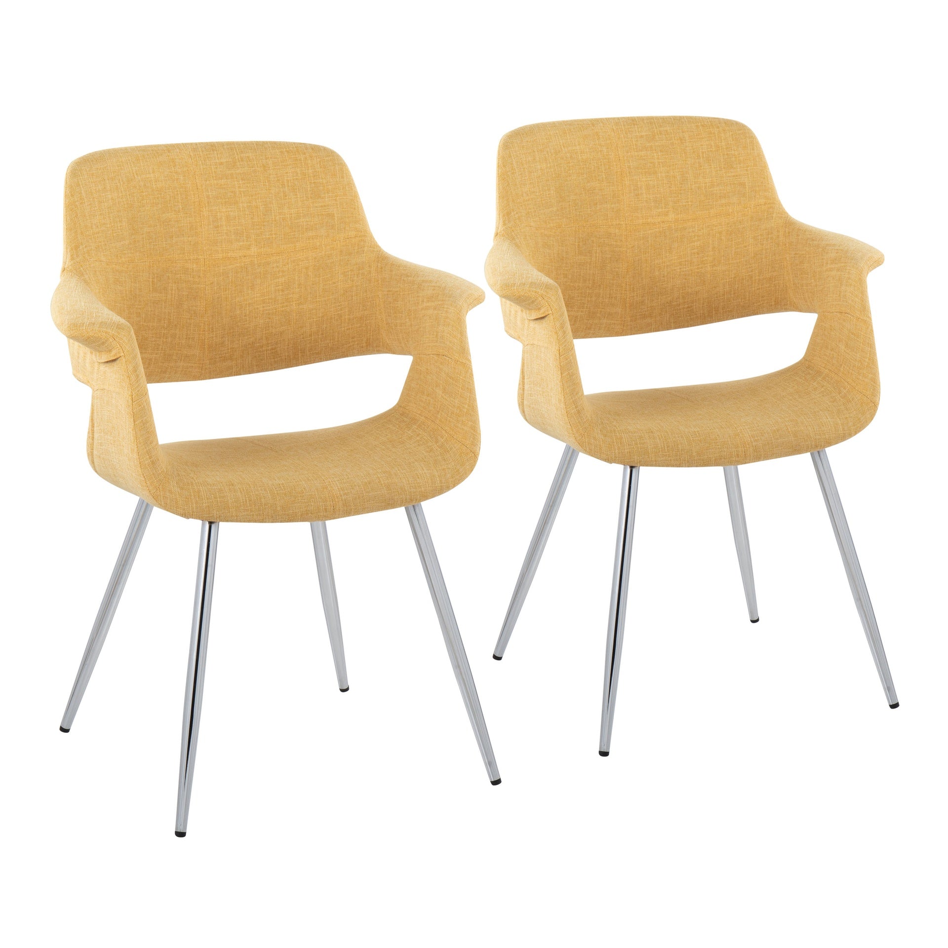 Vintage Flair Glam/Art Deco Chair in Chrome Metal and Yellow Fabric by LumiSource - Set of 2