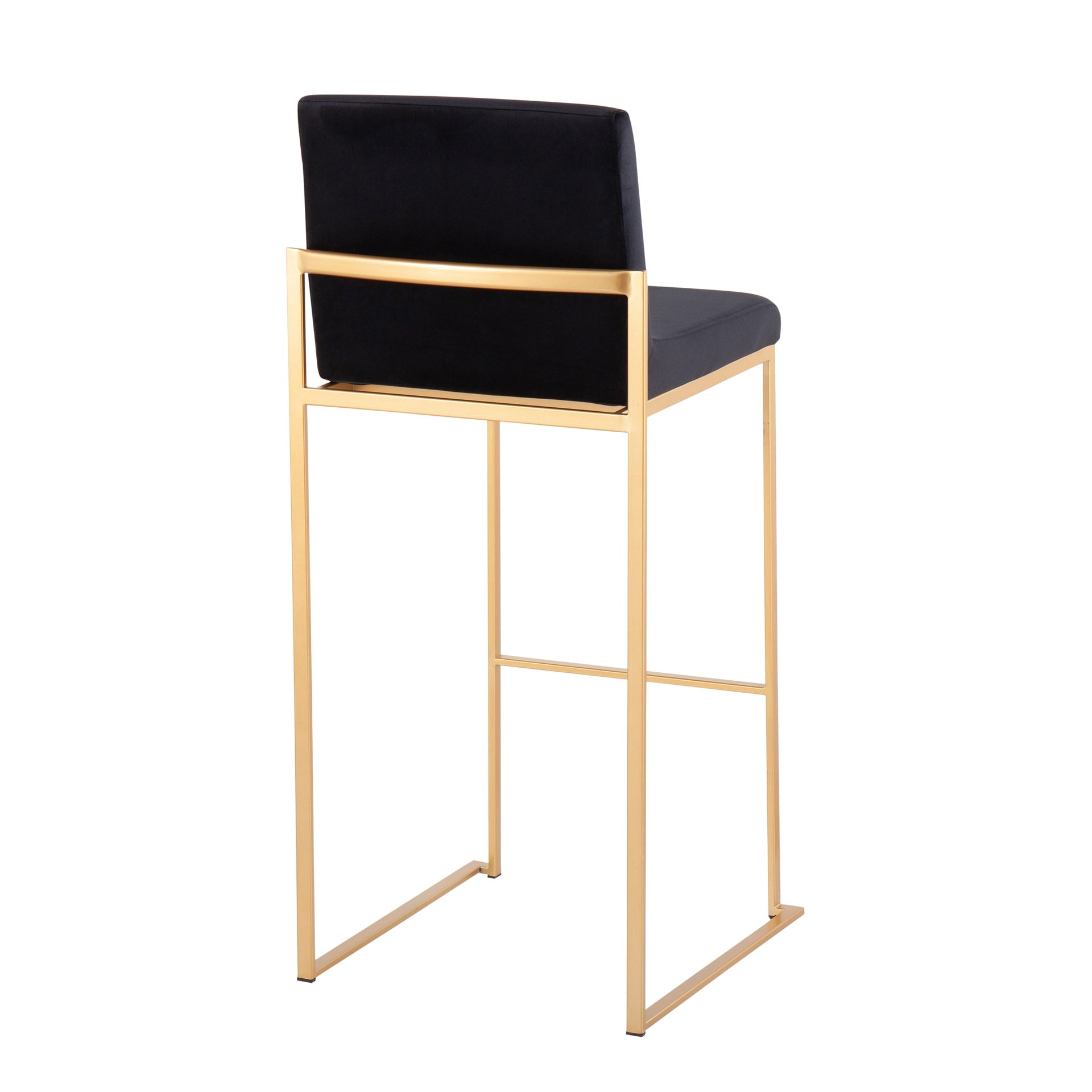 Fuji Contemporary High Back Barstool in Gold Steel and Black Velvet by LumiSource - Set of 2