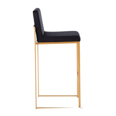 Fuji Contemporary High Back Barstool in Gold Steel and Black Velvet by LumiSource - Set of 2