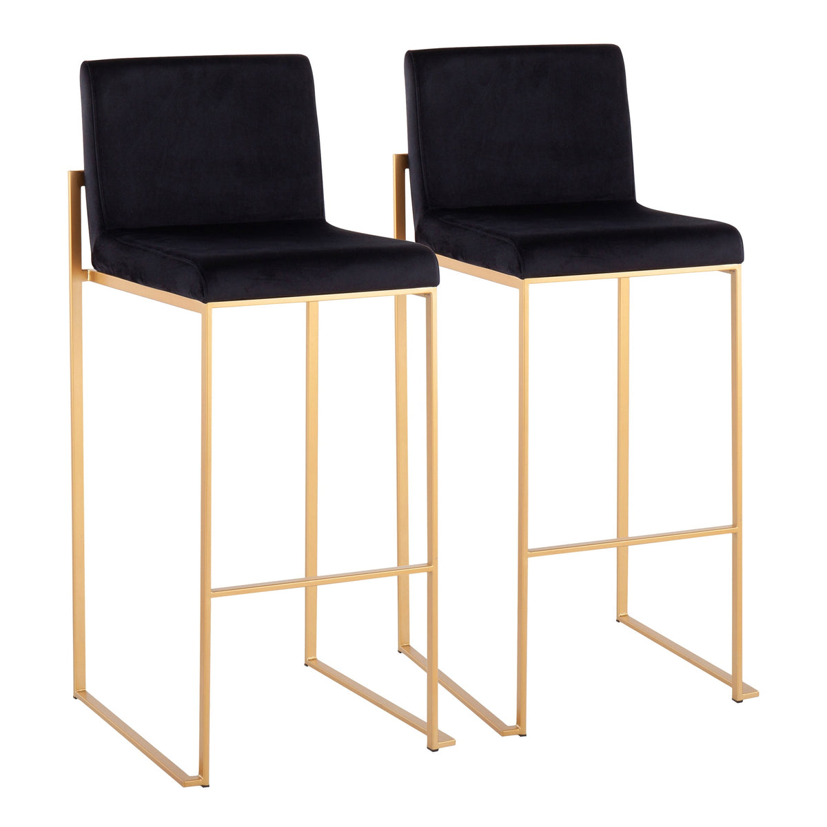 Fuji Contemporary High Back Barstool in Gold Steel and Black Velvet by LumiSource - Set of 2