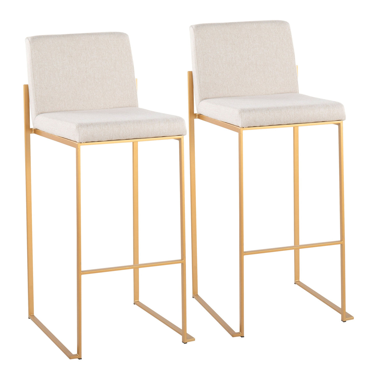 Fuji Contemporary High Back Barstool in Gold Steel and Beige Fabric by LumiSource - Set of 2