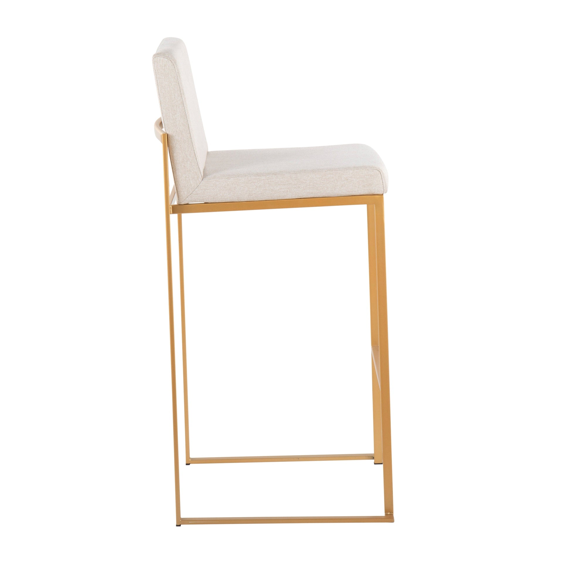 Fuji Contemporary High Back Barstool in Gold Steel and Beige Fabric by LumiSource - Set of 2